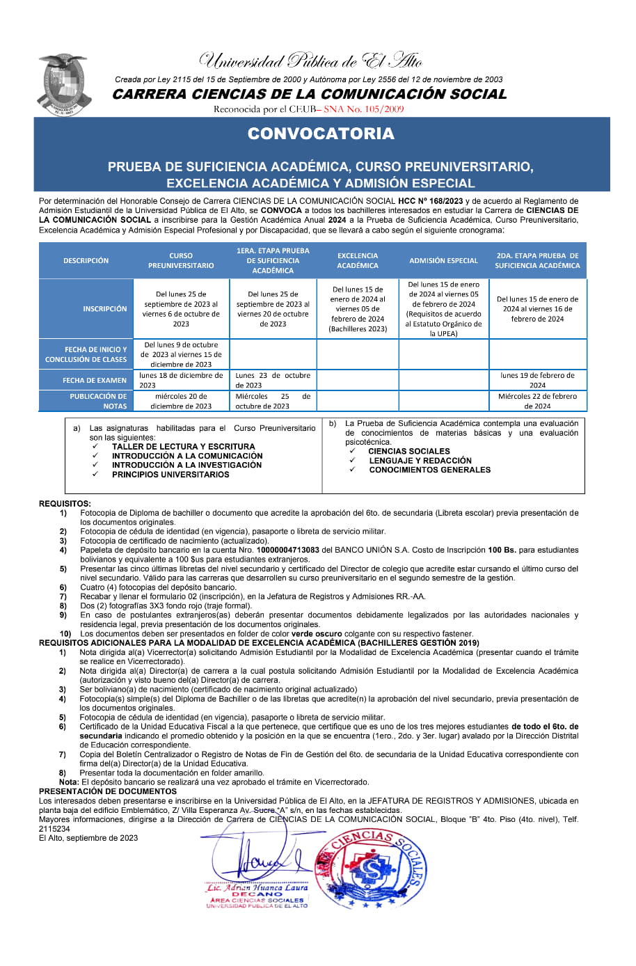 Convocatoria prueba de suficiencia académica